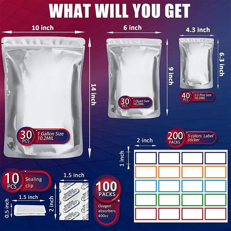 Чанти Миларова за съхранение на хранене се поставят в торби Миларова за съхранение на храна с мивки кислород 100кс400кк 3 слоя концентрирана стая торбички с цип Изображение 1