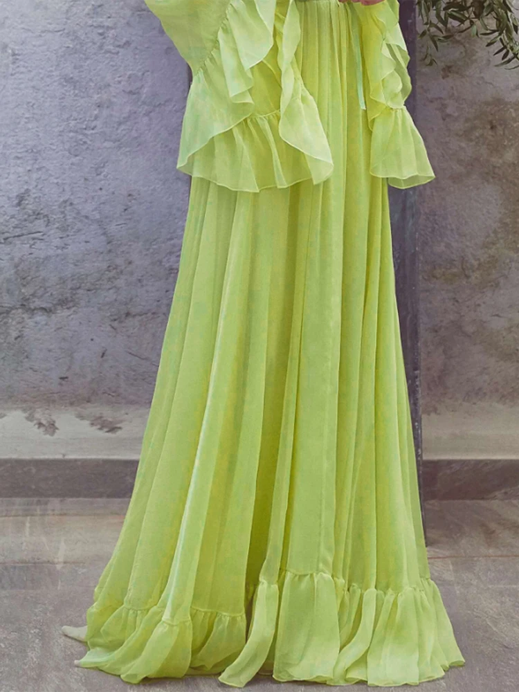 Зелена рокля от висок клас във френски стил, Пролет 2022, Нова Мода, Красива рокля с Дълъг Ръкав в стил Мори, с Къдри, Голяма Люлка, Темпераментное рокля Макси Изображение 2