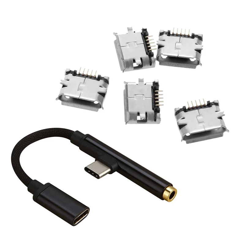 5 бр. Конектор Micro-B USB с конектор 2в1 Type-C към конектора USB-C Aux Кабел за Адаптер за слушалки За Huawei P20 Xiaomi Изображение 0