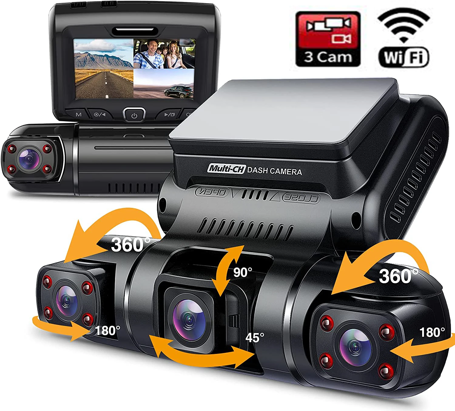WiFi Автомобилен Видеорекордер 2K + 1080P + 1080P Автомобилен Видеорекордер 3 Камера Рекордер за Обратно виждане, Паркинг Монитор Авто Dvr за Нощно виждане G-сензор Изображение 0