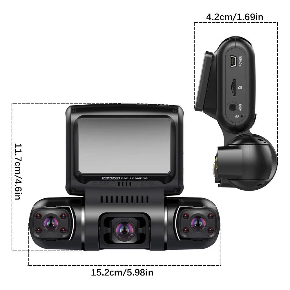 WiFi Автомобилен Видеорекордер 2K + 1080P + 1080P Автомобилен Видеорекордер 3 Камера Рекордер за Обратно виждане, Паркинг Монитор Авто Dvr за Нощно виждане G-сензор Изображение 4