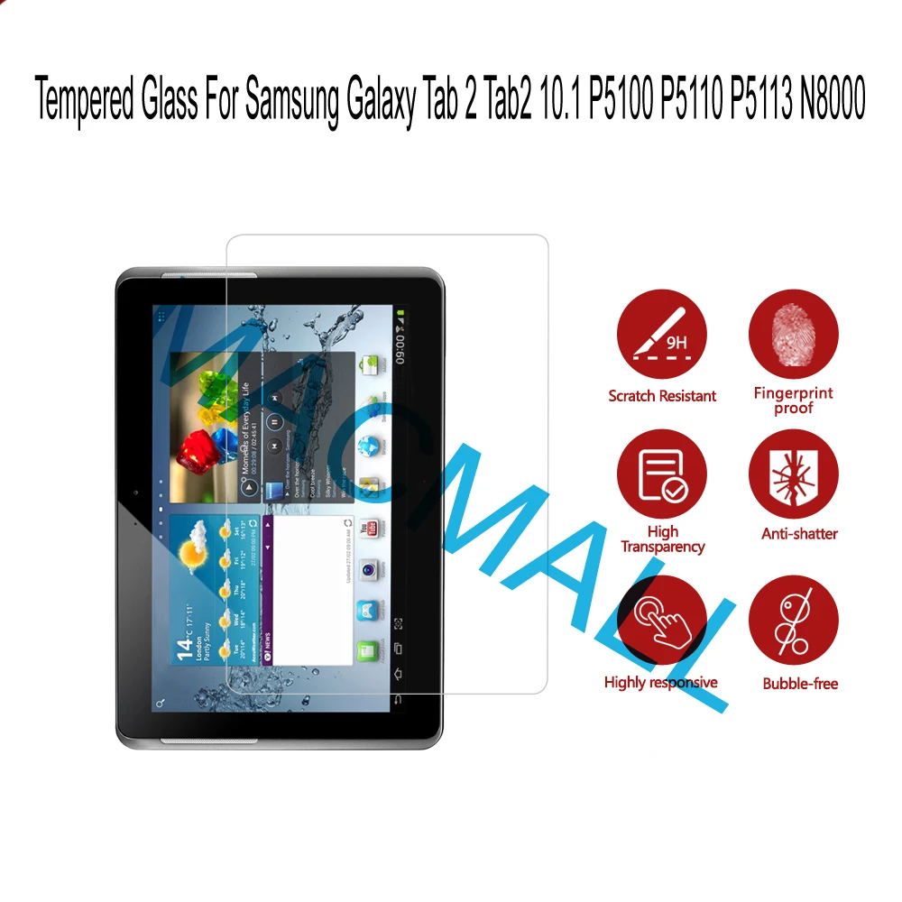 Новост За Samsung Galaxy Tab 2 От 10.1 P5100 P5110 P5113 N8000 Забележка 10,1 2014 P600 P601 P605 Защитно фолио за екран от закалено стъкло Изображение 0