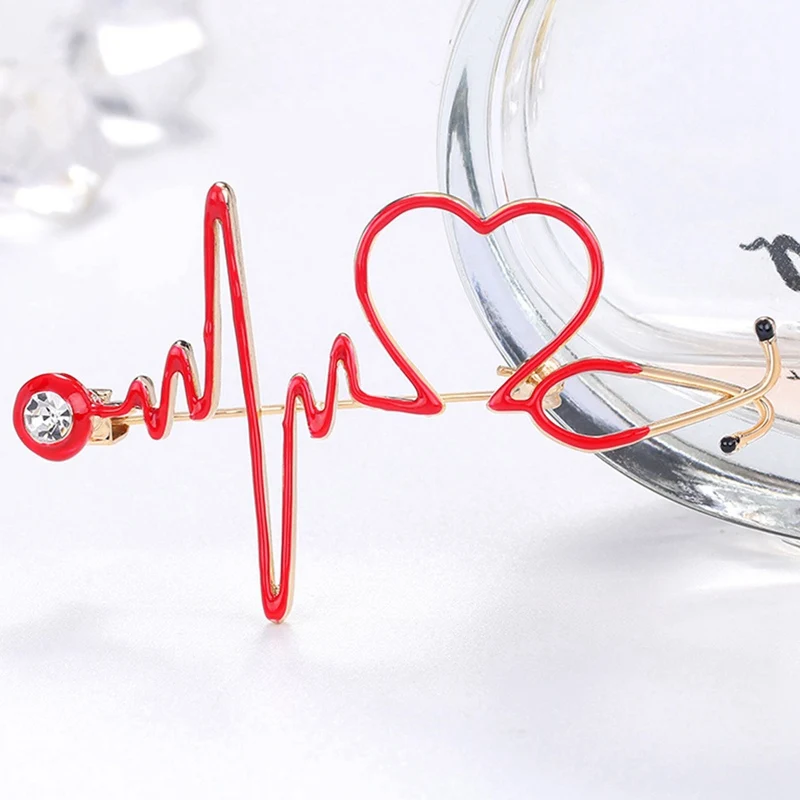 Емайл Любов Сърцето Стетоскоп, Брошки, За Жени, Мъже Crystal Сърцебиене Форма На Доктор Медицинска Сестра Бижута Брошка Икона Изображение 0