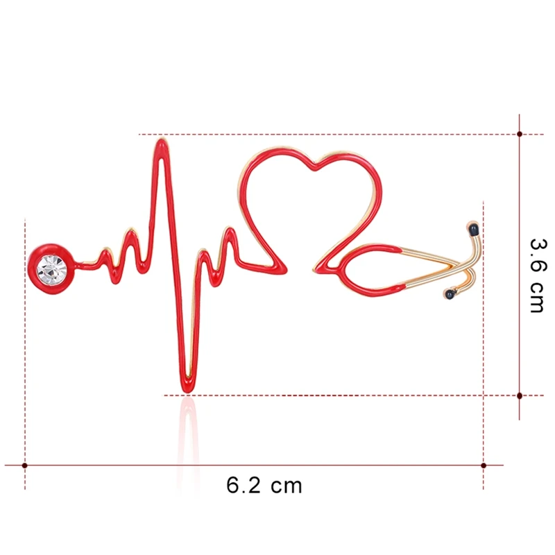 Емайл Любов Сърцето Стетоскоп, Брошки, За Жени, Мъже Crystal Сърцебиене Форма На Доктор Медицинска Сестра Бижута Брошка Икона Изображение 1