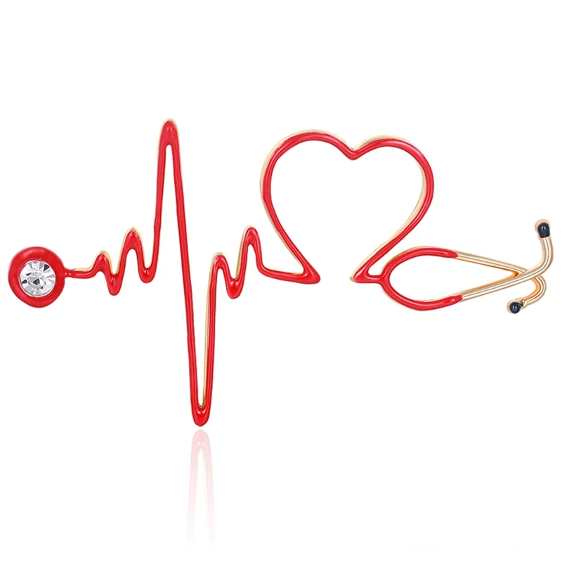 Емайл Любов Сърцето Стетоскоп, Брошки, За Жени, Мъже Crystal Сърцебиене Форма На Доктор Медицинска Сестра Бижута Брошка Икона Изображение 2