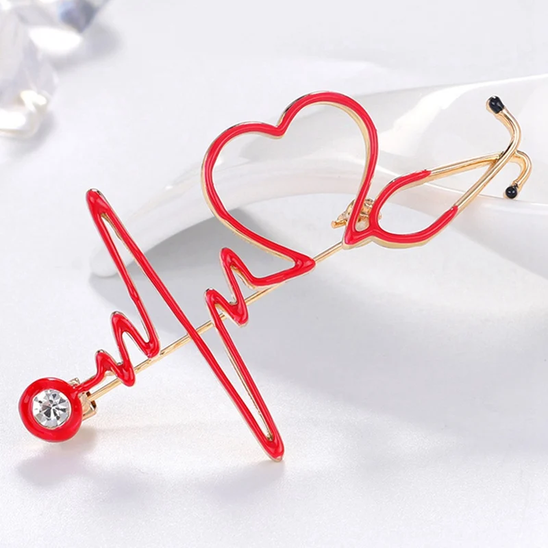 Емайл Любов Сърцето Стетоскоп, Брошки, За Жени, Мъже Crystal Сърцебиене Форма На Доктор Медицинска Сестра Бижута Брошка Икона Изображение 3