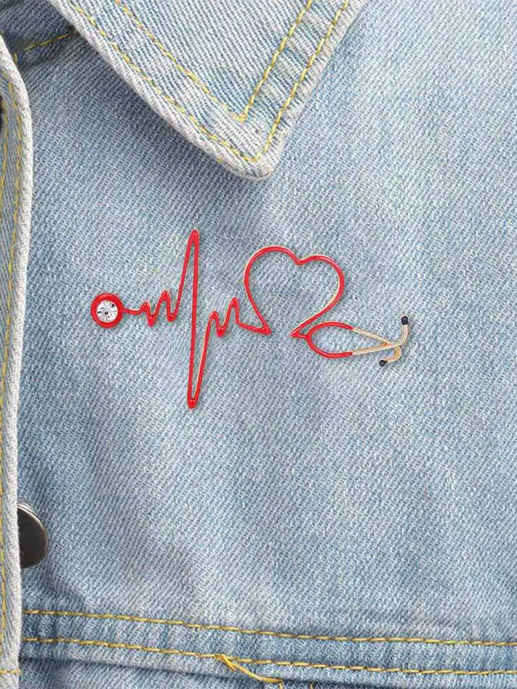 Емайл Любов Сърцето Стетоскоп, Брошки, За Жени, Мъже Crystal Сърцебиене Форма На Доктор Медицинска Сестра Бижута Брошка Икона Изображение 5